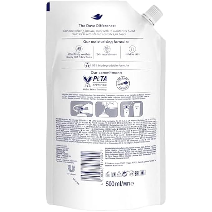 Dove NOURISHING HAND WASH LOTION RICH CARE LIQUID SOAP IN REFILL BAG WITH 5X MOISTURE COMPLEX FOR IMMEDIATELY SOFT AND NOURISHED HANDS 500 ML - Image 3